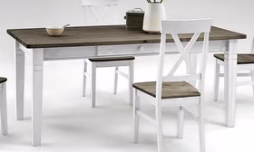 Essgruppe Set, Tisch 180x90 cm,kiefer weiß grau lackiert Tischgruppe Set, Esstisch mit schublade 180x90 cm, und stühle weiß grau Kiefer massiv Casa de mobila Goslar