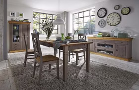 Essgruppe Set, Tisch 180x90 cm,kiefer grau gelaugt geölt Esszimmer Tisch mit schubladen 180x90 cm mit 4 stühle grau gelaugt geölt Kiefer massiv Casa de mobila Goslar