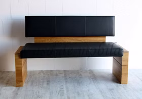 Echtholz Küchenbank mit Lehne Leder Colorado anthrazit ACERRO 140x82x56cm rustikale Asteiche massiv natur geölt Wimmer Casa de mobila