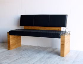 Vollholz Polsterbank mit Lehne Leder Colorado anthrazit ACERRO 140x82x56cm rustikale Asteiche massiv natur geölt Wimmer Casa de mobila Goslar