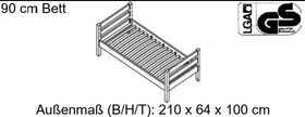 Bett 210x64x100cm mit Bettschubkasten Kiefer massiv weiß lasiert