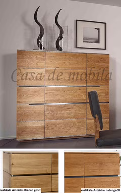 Massivholz Highboard mit Holztüren ACERRO 135x149x42cm rustikale Asteiche massiv natur oder Bianco geölt Casa de mobila Goslar