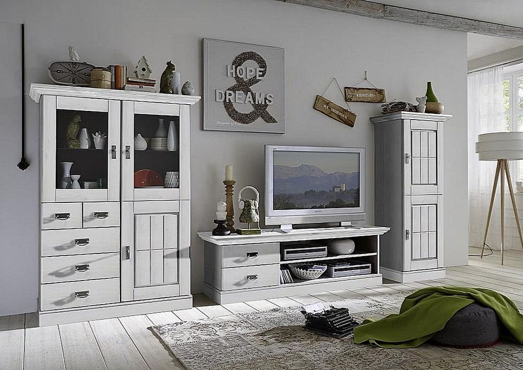 Massivholz Wohnzimmerschrank Kiefer Weiss Lasiert Highboard Massivholzmoebel Experte