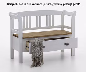 Holzbank mit lehne und schublade 127x87x42cm FJORD Kiefer massiv 2farbig weiß / grau lasiert Casa de mobila Goslar