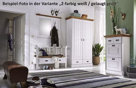 Garderobenbank mit lehne und schublade 127x87x42cm FJORD Kiefer massiv 2farbig weiß / grau lasiert Casa de mobila Goslar