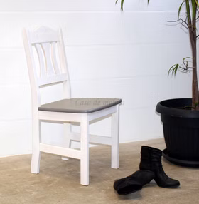 Küchenstuhl 44x92x45cm KRISTEL Kiefer massiv weiß, graufarben lackiert von Casa de mobila Goslar