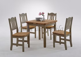 Essgruppe 5teilig Ausziehtisch 4 Stühle Kiefer massiv 2farbig grau lasiert / gelaugt geölt Essgruppe 5teilig Ausziehtisch 4 Stühle Kiefer massiv 2farbig grau lasiert / gelaugt geölt
