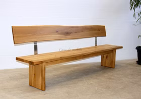 Massivholz Sitzbank mit Lehne 240x92x49cm ZINGST Baumkante Wildeiche massiv natur geölt Casa de mobila Goslar