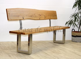 Sitzbank 160x92x49cm ZINGST Metallfüße Rückenlehne Wildeiche massiv geölt Sitzbank 160x92x49cm ZINGST Metallfüße Rückenlehne Wildeiche massiv geölt