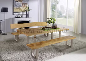 Sitzbank 200x92x49cm ZINGST Metallfüße Rückenlehne Wildeiche massiv geölt