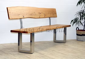 Sitzbank 200x92x49cm ZINGST Metallfüße Edelstahloptik lehne Wildeiche massiv geölt