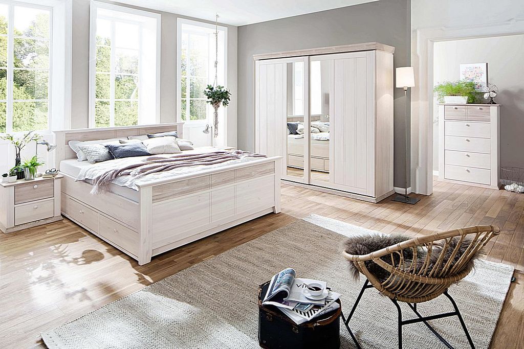 Massivholz Schlafzimmer set komplett weiß Kiefer massiv Schrank bett ... Massivholz Schlafzimmer set komplett weiß Kiefer massiv Schrank bett ...