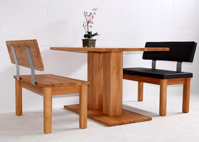Massivholz Speisezimmer Esstisch Holzbank mit Lehne Polsterbank Leder TREVA Kernbuche natur geölt Wimmer Casa de Mobila