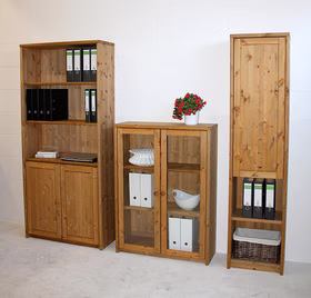 Massivholz Büroschrank mit 2 glastüren 89x123x33cm CONTRA kiefernholz massiv gelaugt geölt Casademobila Goslar