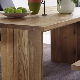 Küchentisch mit Holzwange Binz 180x75x102 Wildeiche massiv natur geölt casademobila Goslar