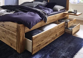Easy Sleep Massivholzbett mit 6 Schubladen 160x200 54 cm Eiche geölt casademobila Goslar