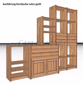 Massivholz dachschräge regal mit schubladen 223x197x46/33cm CONTRA buche massiv natur geölt Casa de mobila Goslar