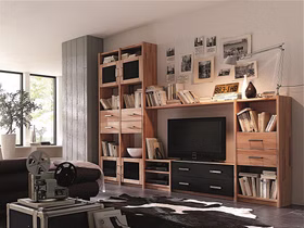 Anbauwand 268x217x33cm Massivholz 2farbig geölt / schwarz Schrankwand-regal Contra 268x217x33cm kernbuche massiv 2farbig natur geölt / schwarz lackiert Casa de mobila Goslar