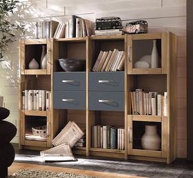 Massivholz Wohnzimmerschrank mit Glastüren Contra 181x121x33cm Eiche massiv 2farbig geölt / grau Casa de mobila Goslar