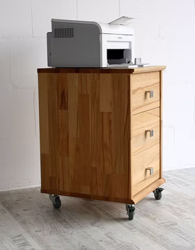 Druckerschrank mit Rollen VERONA 40x63x45cm Buche massiv natur geölt Casa de mobila Goslar