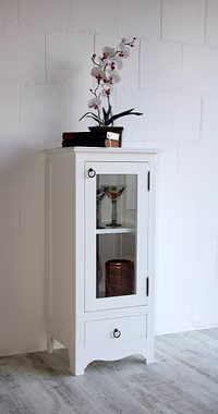 massivholz badschrank schmal arte povera mit glastür und schublade weiss Casa de mobila Goslar