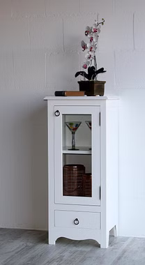 massivholz kommode schmal mit glastür und schublade weiss arte povera Casa de mobila Goslar