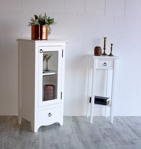 Schmale Dielenkommode mit glastür und schublade weiss arte povera Casa de mobila Goslar