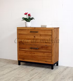 Massivholz Schuhkipper 90x90x38cm BREST Wildeiche massiv rustikal natur geölt Metallbeine Vintage Casa de mobila Goslar