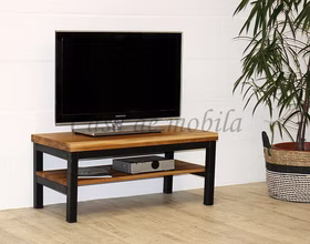 Kleine TV-bank mit Ablage 90x39x45cm BREST eiche massiv rustikal metallbeine Vintage schwarz Casademobila Goslar