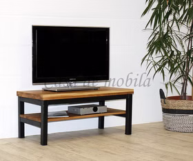 TV-bank mit Ablage 90x39x45cm BREST Asteiche massiv rustikal metallbeine Vintage schwarz Casademobila Goslar