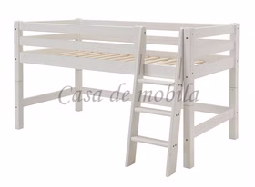 Massivholz Spielbett INFANSKIDS 90x200x117cm halbhoch Kiefer massiv weiß lasiert Casa de mobila Goslar