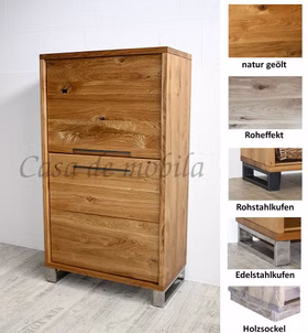 Massivholz Highboard mit metallbeine chrom edelstahl und 2 Holztüren links 75x165x42cm, Balkeneiche massiv natur geölt Casademobila Goslar