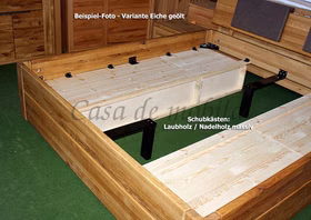 Schubladenbett 100x200 Beine 3 Komforthöhe Kopfteil 2 1 Seitenschublade Kernbuche geölt stabverleimt