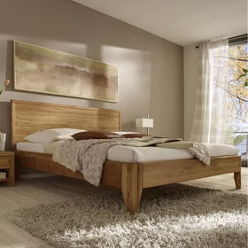 Massivholz Bett Easy Sleep 90x200x39cm Eiche massiv natur geölt Holzbeine rund konisch mit Kopfteil 3 Casa de mobila Goslar