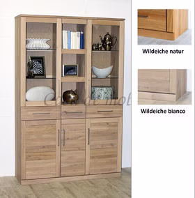 Massivholz Vitrinenschrank PALERMO 132x204x40cm Wildeiche massiv natur oder Bianco geölt Casa de mobila Goslar Massivholz Vitrinenschrank PALERMO 132x204x40cm Wildeiche massiv natur oder Bianco geölt Casa de mobila Goslar