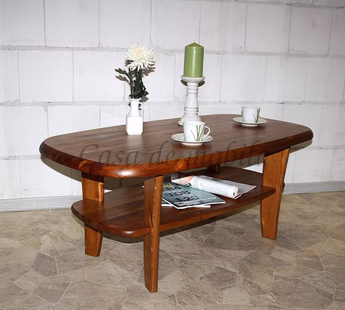 Massivholz Wohnzimmertisch Oval mit Ablage 116x48x62cm ESBJERG Kiefer massiv kirschfarben lackiert Casa de mobila Goslar Massivholz Wohnzimmertisch Oval mit Ablage 116x48x62cm ESBJERG Kiefer massiv kirschfarben lackiert Casa de mobila Goslar