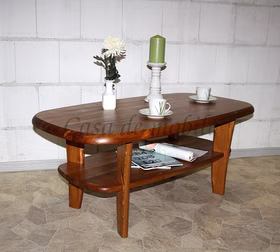 Massivholz Couchtisch mit ablage oval ESBJERG 130x51x76cm Kiefer massiv kirschfarben lackiert Casa de mobila Goslar