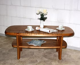 Ovaler Wohnzimmertisch mit ablage ESBJERG 130x51x76cm Kiefer massiv kirschfarben lackiert Casa de mobila Goslar