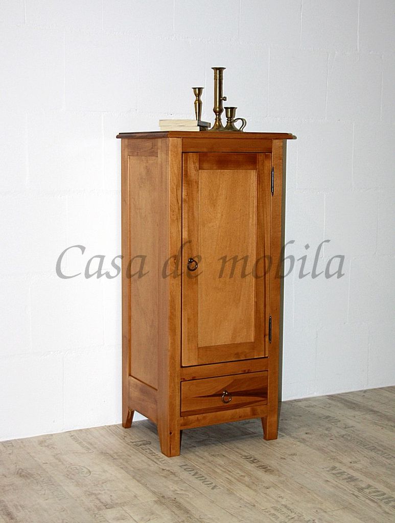 Badschrank 43x100x37cm, 1 Glastür, 1 Schublade, Pappel massiv