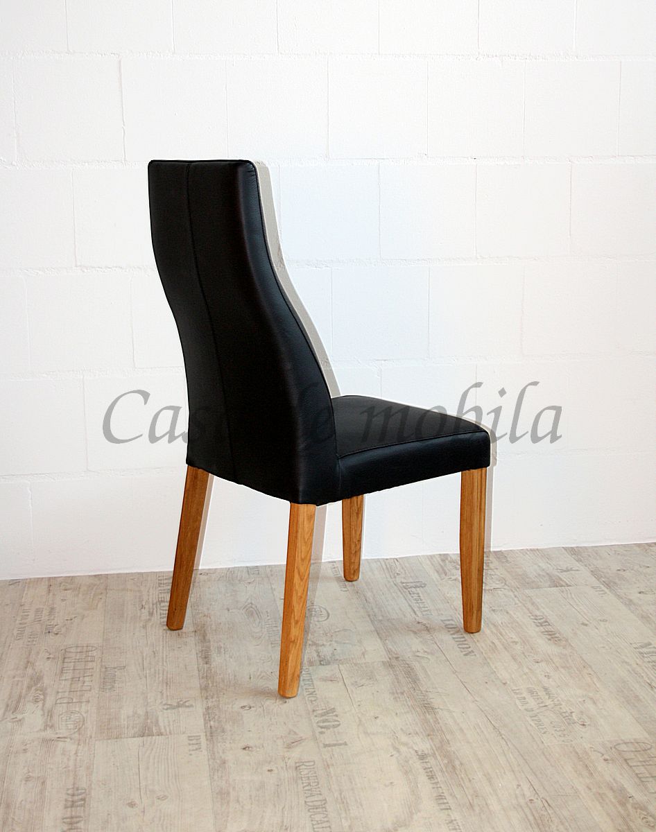 Polster-stuhl Leder schwarz Gestell Eiche massiv geölt Esszimmer-stühle