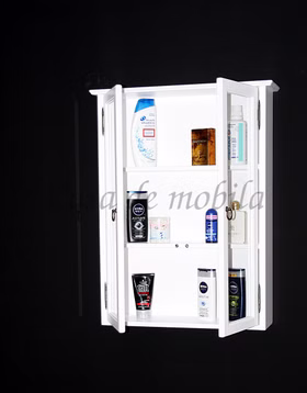 Hängevitrine 2 Glastüren 58x75x17cm DECOR Pappel weiß lackiert Massivholz Hängeschrank mit glastüren DECOR weiß landhausstil Casa de mobila Goslar
