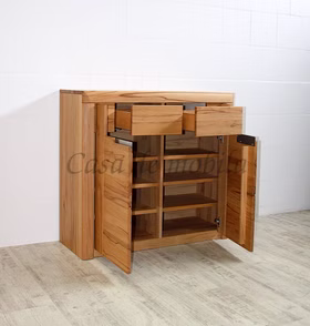 Schuhschrank 102x94x40cm HORIZONT Kernbuche massiv geölt Metallgriffe