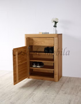 Massivholz Schuhschrank 71x94x40cm links HORIZONT Wildeiche massiv natur geölt Casa de mobila Goslar