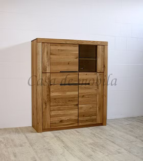 Geschirrschrank HORIZONT 115x137x40cm eiche massiv geölt Glastür rechts Metallgriffe Casa de mobila Goslar