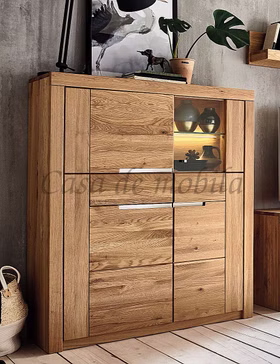 Wohnzimmer-schrank HORIZONT 115x137x40cm Wildeiche massiv geölt Glastür rechts Metallgriffe Casa de mobila Goslar