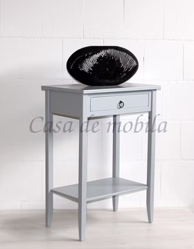 Massivholz Telefontisch mit Ablage und schubladen Decor 58x80x37cm Pappel massiv grau lackiert Casa de mobila Goslar