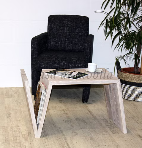 Massivholz Couchtisch mit funktion FLEXI 72x45x40cm Balkeneiche massiv weiß geölt Casa de mobila Goslar
