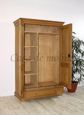 Massivholz Wäscheschrank mit Fächern Victoria Landhaus 120x190x56cm Fichte massiv antik gewachst Casa de mobila Goslar