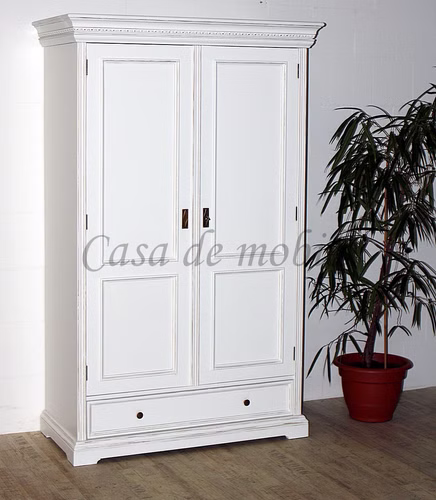 Massivholz Kleiderschrank 120x190x56cm Fichte weiß antik Vintage Casa de mobila Goslar