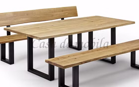 Massivholz Tisch mit Baumkante ZINGST 160x75x90cm Metallbeine Schwarz Wildeiche massiv natur geölt Casa de mobila Goslar